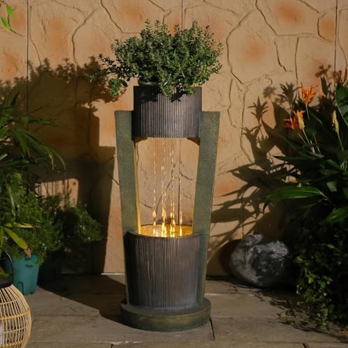 Sunlinua 31" H Modern Outdoor Water Fountain Cascading Realistic Rock Waterfall Fountains with LED Lights Outdoor Water Fountain for Garden Patio Backyard Porch Home Decor - Image 5