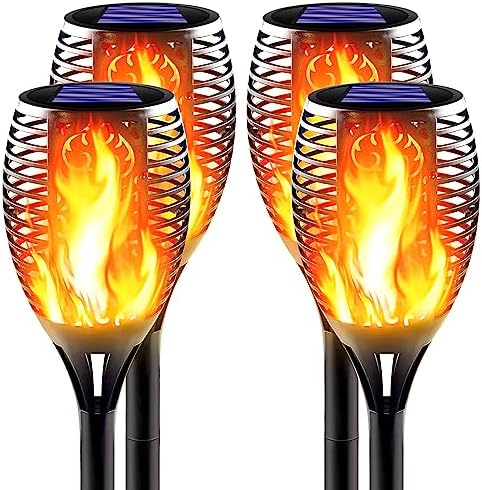 Large Solar Torch Light with Flickering Flame Outdoor, 4 Pack by Awethone