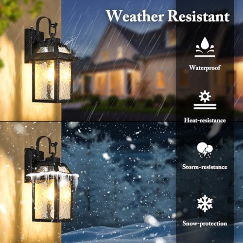 BesLowe 2-Pack Dusk to Dawn Outdoor Wall Lights with Water Ripple Glass - Image 3
