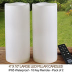 Pack of 2 Large White LED Candles Outdoor 4x10 - Unscented IP65 Waterproof Battery Powered Flameless LED Pillar Candles with Remote and Timer - Battery Operated Flameless Candles Flickering - Image 2