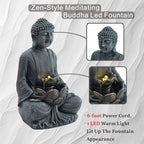 28'' Zen Buddha Water Fountain with LED Light and Pump, 2 Tier Polyresin Meditating Buddha Outdoor Fountain, Lighted Waterfall Statue for Garden Patio Backyard Indoor Decor - Image 3