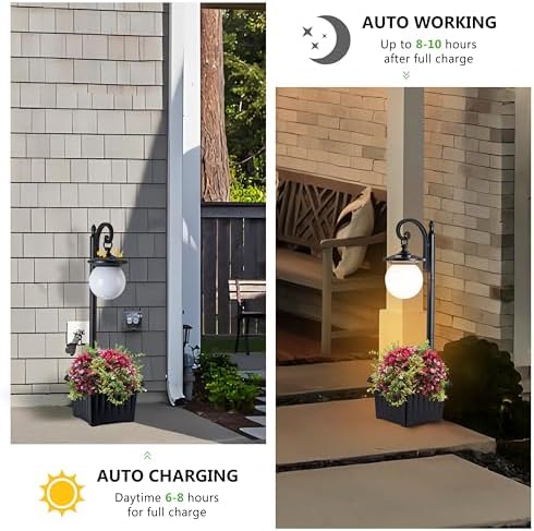 Solar Lamp Post Light with Planter and Globe Shade - Image 4