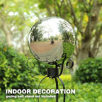 VCUTEKA Gazing Ball, 10" Stainless Steel Silver Garden Globes Outdoor Decor - Image 5