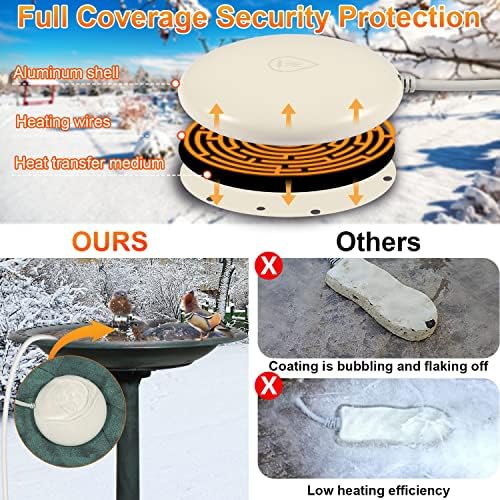 Viajero Bird Bath Deicer for Outdoors in Winter, 70 Watts Birdbath De-icer 2023 Upgraded Full-Covered Aluminum Water Heated Heater Thermostatically Controlled with Auto Shut Off for Patio Yard - Image 4