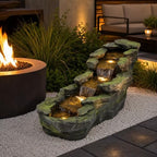 Rock Waterfall Fountain with LED Light, Resin Outdoor Garden Water Feature by MakensGardenSupply