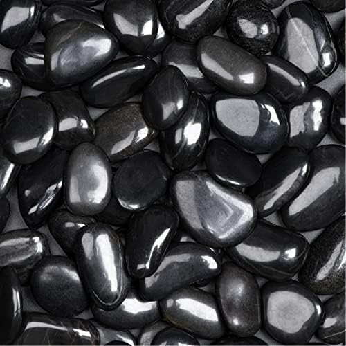 20 lbs Polished Black River Rocks, Natural Decorative Stones for Indoor Plants, Vases & Fish Tank, Includes 1 Engraved Inspirational Rock, 1-2 Inch Decorative Pebbles for Garden Landscaping by Ausluru