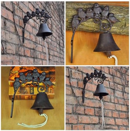 Garneck Vintage Cast Iron Wall Hanging Bird Doorbell, Manual Shaking Rustic Iron Dinner Bell for Indoor Outdoor Wall Mounted Decoration and Entry Chime - Image 4