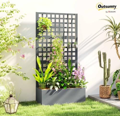Outsunny Galvanized Raised Garden Bedw/Trellis 35" x 16" x 70" Gray - Image 2