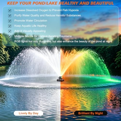 F1 Pond Fountain Aerator With Light RGB Led, 1HP 750W Floating Pump - Image 3