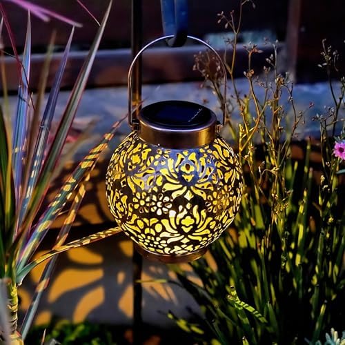 2 Pack Solar Hanging Lantern Lights, Metal Outdoor Decorative Lamp, Bronze - Image 5