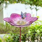 26" Glass Bird Bath, Outdoor Birdbath Bird Feeder Pink Flower Metal Stake - Image 3