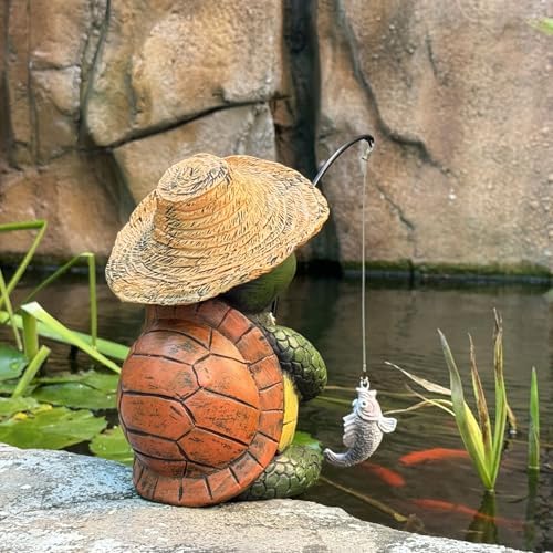 Garden Tortoise Pond Statue Decoration, Fishing Turtle Outdoor Statues for Koi Pond or Waterfall Decor, 9.5" Figurine Poolside Statue, Outdoor Decor, Gifts for Mom - Image 2