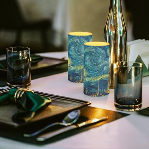 Starry Nights Flameless Candles with Remote Set of 2 Battery Operated Candles with Timer Outdoor Lanterns Waterproof Flameless Pillar Lights for Dining Table Decoration - Image 3