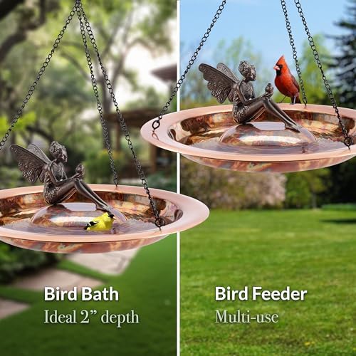 Good Directions Hanging Fired Copper Bird Bath with Fairy for Outside Backyard, Outdoor, Patio, Garden, Birdbath Gift for Bird Lovers Watchers, Large 18" Copper - Image 4