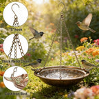 16" Hanging Bird Bath for Outdoors, Metal Bird Bath Bowl - Image 3