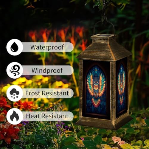 Solar Lantern Retro Stained Glass Owl Outdoor Waterproof Garden Hanging Lantern Solar Powered Lighting Outside Solar Light for Patio Yard Camping, Gifts for Women Mom - Image 3