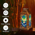 Solar Lantern Vibrant Stained Glass Dove Radiant Colors Abstract Design Garden Hanging Lantern Waterproof Solar Powered Lighting Outdoor Table Lamp for Deck Yard Camping Patio Christian Decor - Image 5