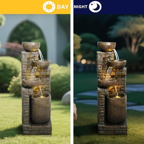 Hamiedun 38.2 ''H Water Fountain Outdoor Cascading Bowls and Stacked Stones with Led Lights Waterfalls Fountain for Outside Gardens, Landscaping, Balconies, Floor Patio,Backyard and Home Art Decor - Image 4
