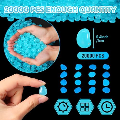 Landical 20000 Pcs Glow in the Dark Rocks Bulk Blue Garden Glow Rocks Outdoor Garden Glow in the Dark Pebble Glow in the Dark Stone for Walkway Backyard Landscaping Fish Tank Plant Decor - Image 2