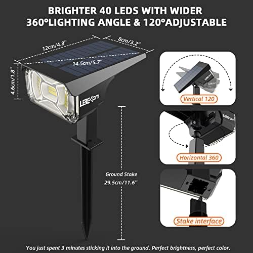 LEREKAM Solar Spot Lights Outdoor,40 LEDs Solar Outdoor Waterproof Landscape Lights with 3 Light Modes, Solar Powered Garden Yard Wall Lights Auto On,Off for Patio 8 Pack - Image 6
