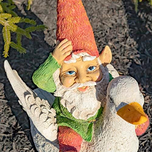 Classic Spring Gnome Garden Statue in Assorted Styles (Gnome Riding Duck) - Image 4
