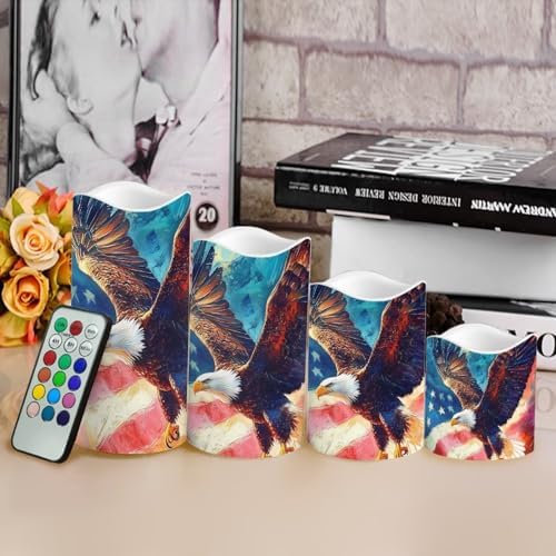 USA Eagle Flag Flameless Candles LED Pillar Candles Battery Operated Candles with Remote and Timers Color Changing Electric Fake Plastic Candles Patriotic Decoration Decor Set of 4 - Image 4