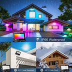 Flood Lights Outdoor RGB with Stake, 500W Equivalent Smart Color Change & Daylight 5700K Landscape Light, IP66 Patio Lights via App Control, Indoor Ambient Lighting, DIY Scenes/Music Sync/Timing-4Pack - Image 6