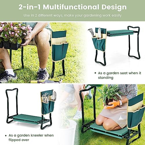IRONMAX Foldable Garden Kneeler and Seat with Wide Soft Foam Pad, Green - Image 4
