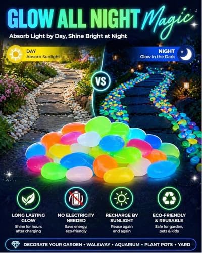 gifskiu Large Glow in the Dark Rocks Garden Stones Pebbles Indoor Outdoor Aquarium Decor, Mixed Color Luminous Glow Stones for DIY Landscaping Potted Plant Fish Tank Walkways Driveway(500PCS) - Image 2