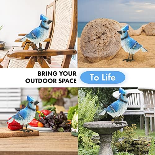 GUTE Blue Jay Metal Bird, Garden Yard Sculpture Art - Large Realistic Standing Blue Bird - Outdoor Fall, Winter, Spring, Summer Decoration - Handmade Bluejay Decor - Perfect and Sympathy Gifts - Image 5