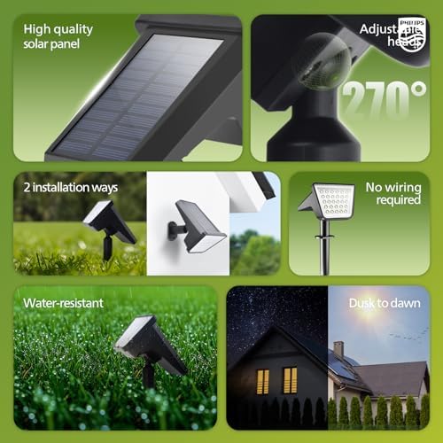 Philips 6 Packs Solar Spot Lights Outdoor Waterproof, 28 LED 7500K Solar Powered Landscape Pathway Lights, Dusk to Dawn Solar Spotlights for Garden, Yard, Lawn, Walkway, Driveway - Image 2