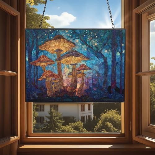 Rectangle Mosaic Enchanted Forest Stained Glass Sun Catcher Mountain Stained Glass Window Hanging, Suncatchers Lavender Wall Decor, for Women/Friends/Lover - Image 4