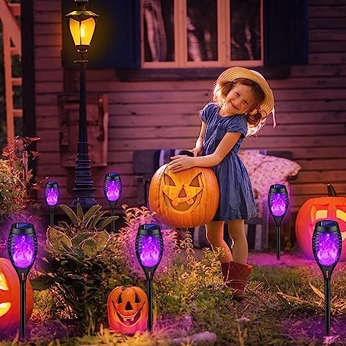 8P Purple Flickering Flame Halloween Solar Lights for Halloween Decorations - Image 5