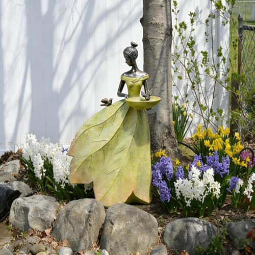 DiliComing Large Garden Fairy Statue Bird Feeder & Bird Bath - 23-Inch Resin Outdoor Yard Decor Angel Statue, Decorative Girl Sculpture for Garden, Lawn, Patio Yellow - Image 3