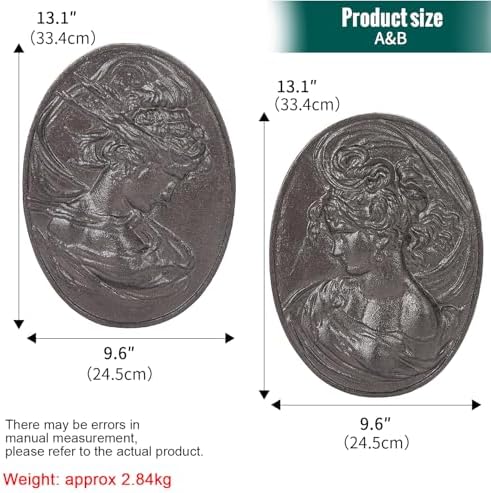 Sungmor Brown Cast Iron Wall Decor,Oval-shaped Classical Lady Relief Plaque - Image 3