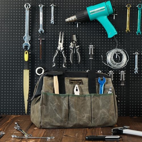 15 Inch Tool Bag, Heavy Duty Wide Mouth Water-Resistant Tool Bag, Tool Tote with Handle for Tools, Wrenches, Screwdrivers (15 X 7.8 X 11.5 inch) | ArmyGreen - Image 6