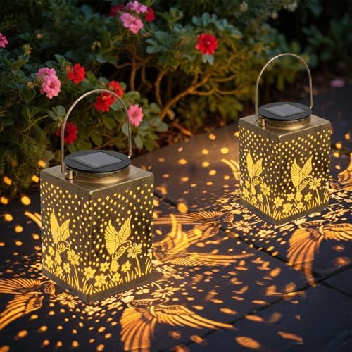 2 Pack Bronze Solar Lights Outdoor Waterproof Decorative - Gifts for Women Mom Grandma, Hummingbird Garden Decor for Yard, Patio,Backyard, Porch , Garden (Hummingbird) by LightYourLife