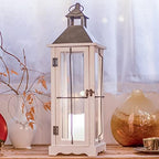 Bdor 26 Inch White Wooden Lantern with LED Candle for Indoor Outdoor Decor by Bdor