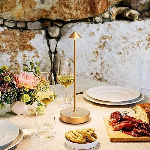 Set of 2 Cordless Rechargeable Led Table Lamp Battery Operated Light Gold - Image 2