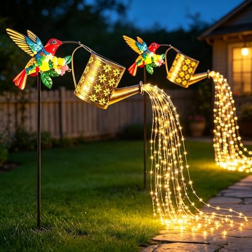 1/2pcs Hummingbird Outdoor Solar Light, 3500K 800LM IP44 Outdoor Decorative Warm White/Colored Lantern, Cute Hanging Garden Lantern, Suitable for Courtyards, Lawns (2, Warm White) by Vukjep