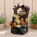 3-Tier Outdoor Water Fountain, Resin Squirrel Bird Decor with LED by GREHOME