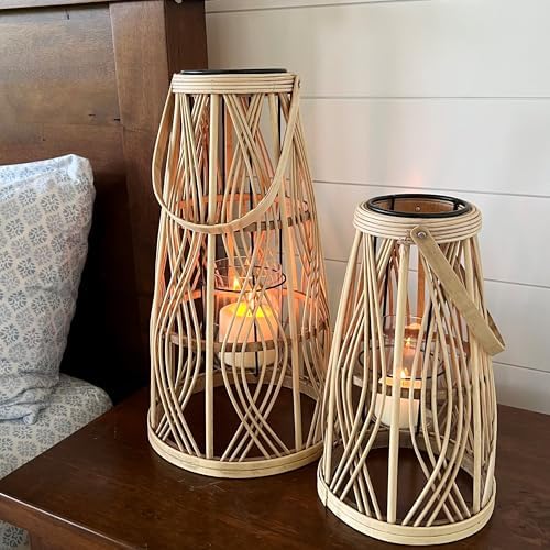 Key West Bamboo Hurricane Candle Lanterns, Set of 2, Large Tropical Holder - Image 6