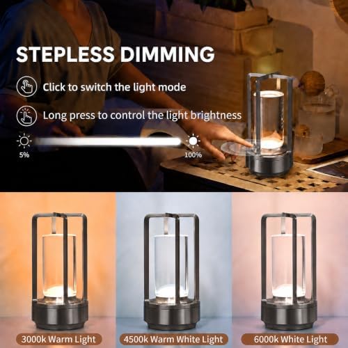 2 Pack Cordless Table Lamps, Rechargeable LED Decorative Lamp with Touch Control, 3 Color Modes & Stepless Dimming, 4200mAh Battery Powered Lamp for Bedroom/Bar/Kitchen/Outdoor, Gift for Home Décor - Image 6