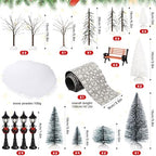 Hotop 28 Pcs Mini Artificial Christmas Village Tree Set Snow Christmas Pine Bare Branch Trees Xmas Street Lamp Post Miniature Park Bench Seat Cobblestone Street for Decoration(Stylish) - Image 2