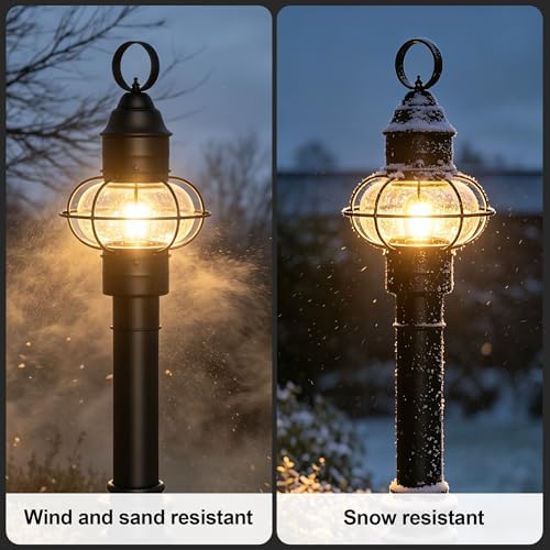 Kalium Outdoor Post Light Hard Wired, Matte Black Lamp Post Light Fixture with Seeded Glass,19" Waterproof Outside Column Lantern for Yard Driveway Patio Garden Walkway Landscape E26 Base Max 60 - Image 5