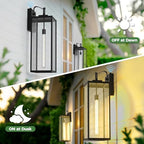 DORESshop 24 Inch Large Size Dusk to Dawn Outdoor Wall Lights, Matte Black Waterproof Anti-Rust Outdoor Light Fixtures Wall Mount with Clear Glass Shade for Porch, with T30 Light Bulbs, 2 Pack - Image 4
