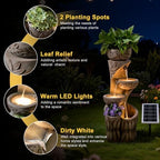 35.6" Solar Outdoor Water Fountain - Relief Leaf Design 4 Tiers Fountains - Image 3