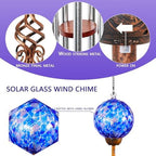 Wind Chimes, Solar LED Outdoor Garden Lighting, Light Biue Glass and Metal Wind Chime Lawn and Yard Decoration with Bronze Metal Finial, 5 x 46.5 Inch (Dark Blue) - Image 2