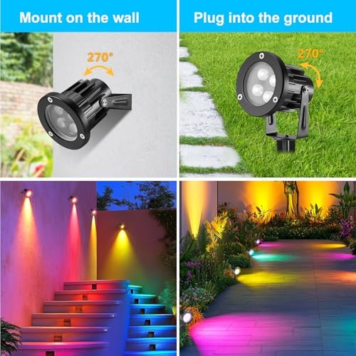 OurLeeme Lawn Flood Light Stake, RGB Spot Lights,8W Outdoor LED Flood Light Waterproof Garden Yard Lights with Remote Control,2-in 1 Landscaping Spotlights for Patio,Pathway, Driveway 85-265V (4 Pcs) - Image 5