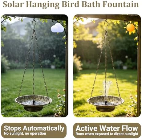 12.6" Hanging Solar Bird Bath Metal for Outside Gold - Image 5